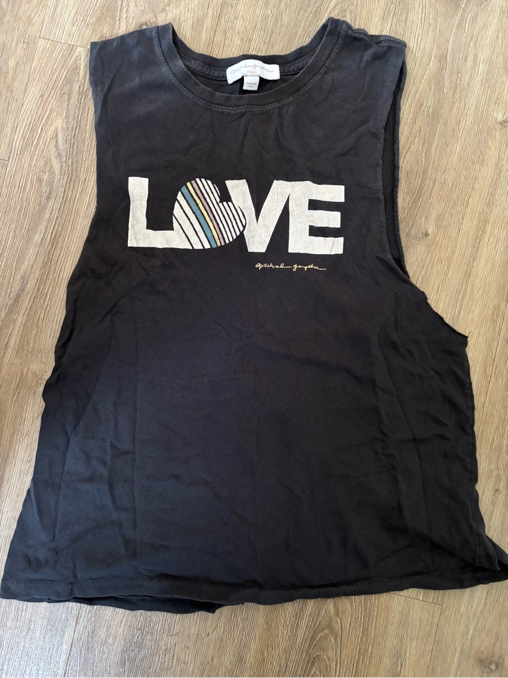 Spiritual Gangster women’s Black "LOVE" Muscle Tee with Striped Heart
